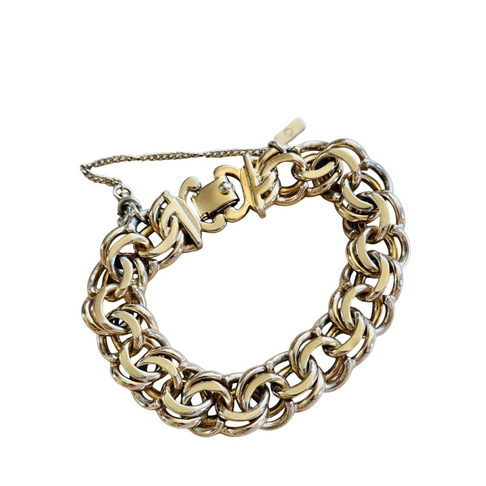 VTG Monet Gold Plated Chain Curved Link Bracelet Charm Starter MCM Retro 7.5"